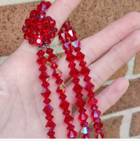 Vintage 1950ds Red AB Iridescent Crystal Neclace 24" - Picture 5 of 11